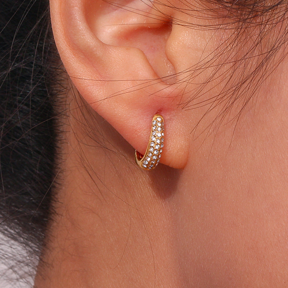 Pendientes de aro mini micro-pavé minimalistas geométricos de acero inoxidable chapado en oro de 18 quilates con forma de pera para mujer
