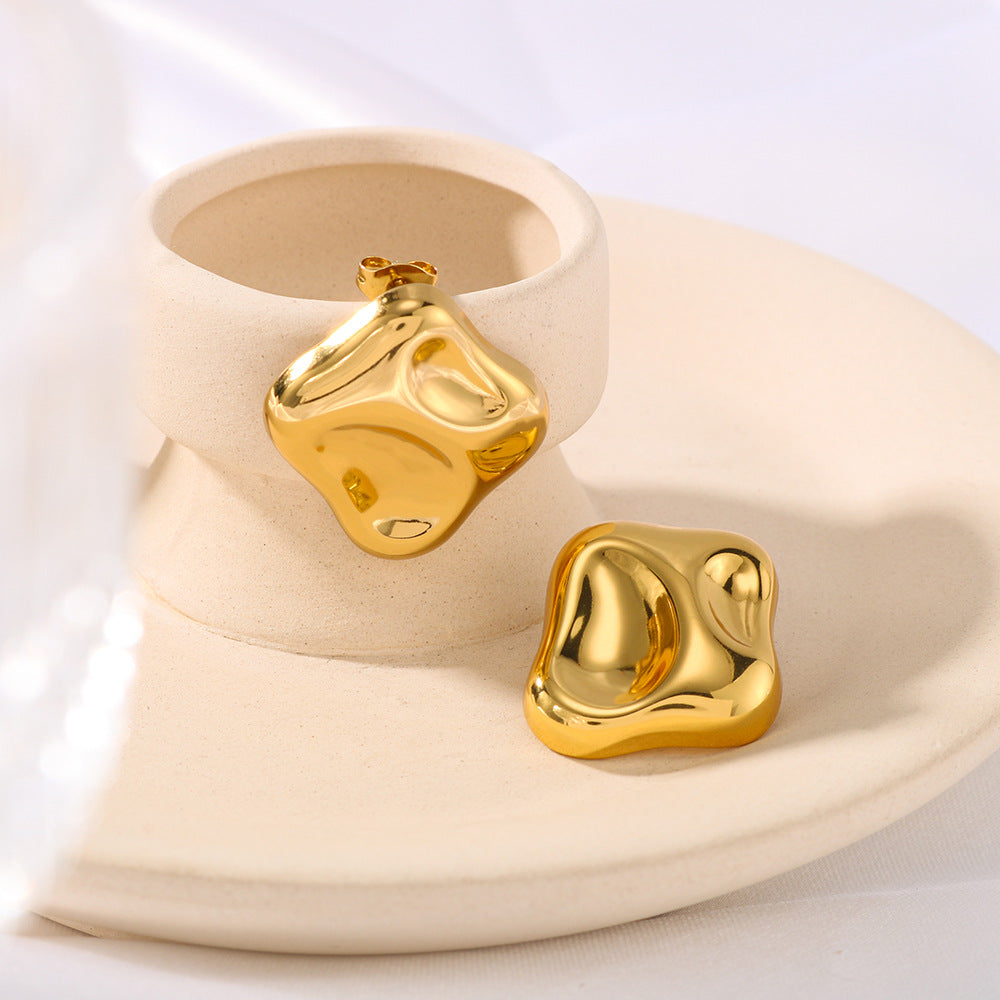 Minimalist Geometric Square Stainless Steel Earrings with 18K Gold Plating Lightweight Polished Finish