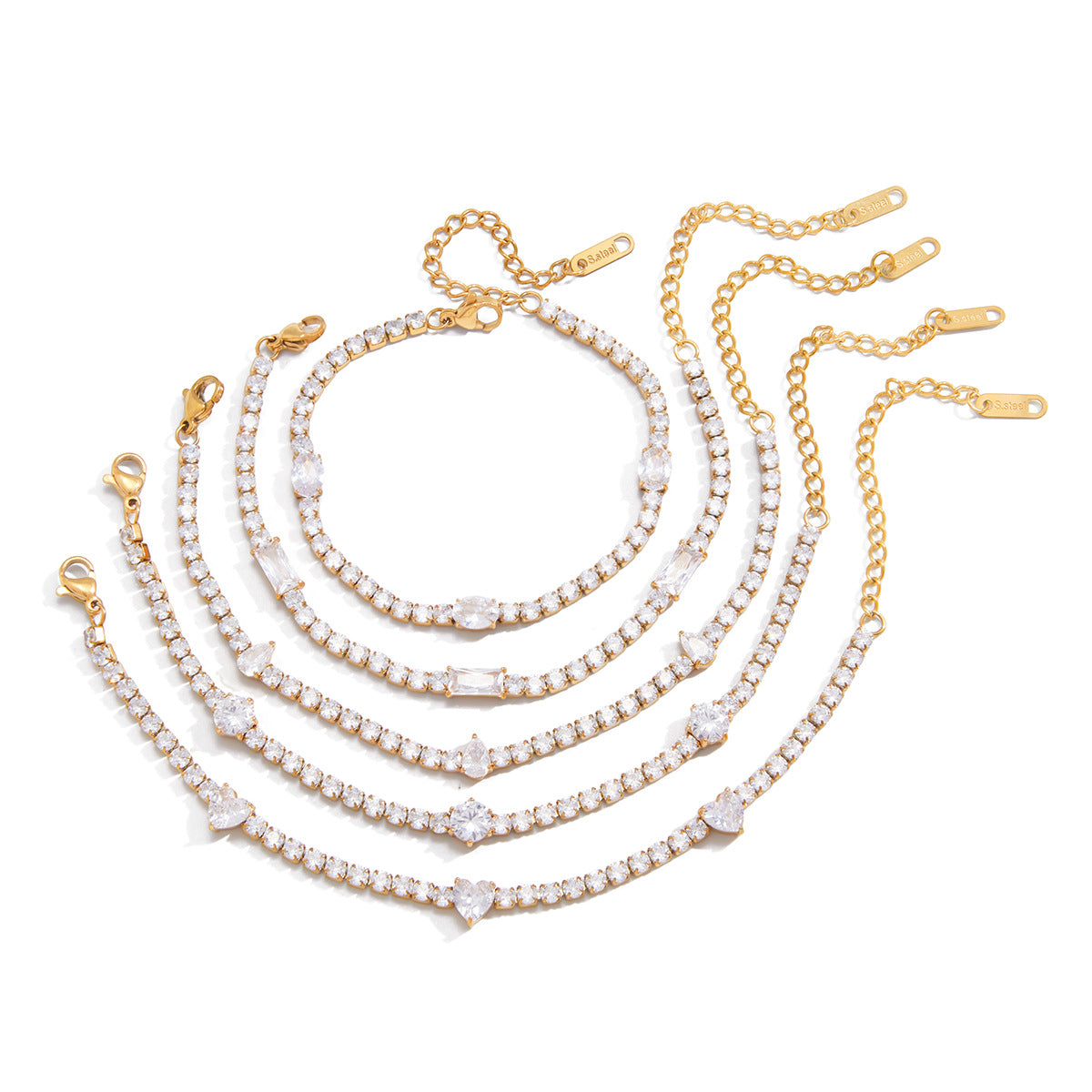 Elegant Geometric Heart Stainless Steel Plated Cubic Zirconia Bracelet for Women