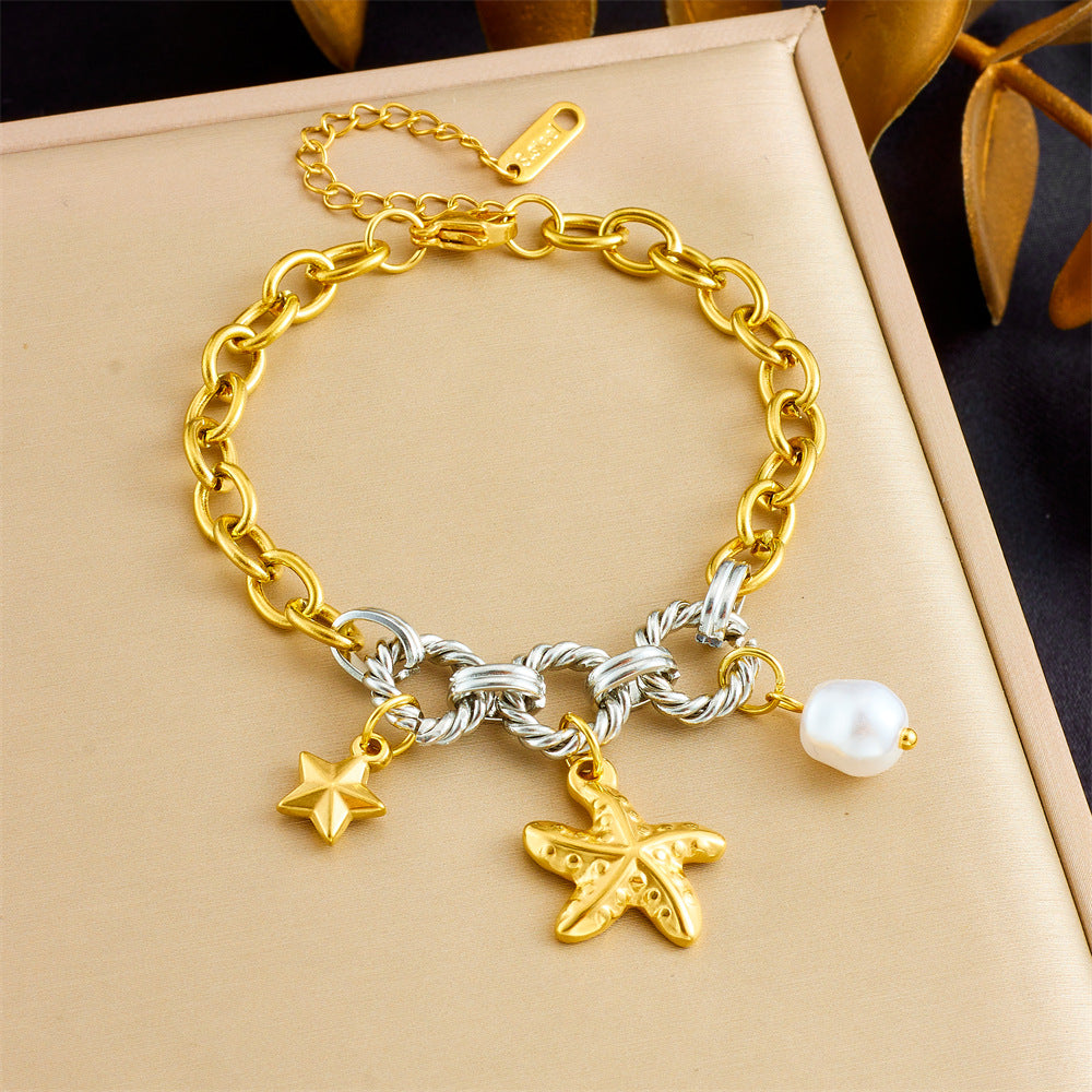 Sweet Gold Plated Stainless Steel Cherry Strawberry Pendant Bracelet