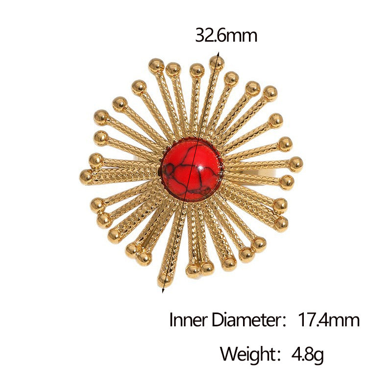 Anello aperto da donna minimalista placcato oro 18 carati in acciaio inossidabile con motivo floreale a dente di leone