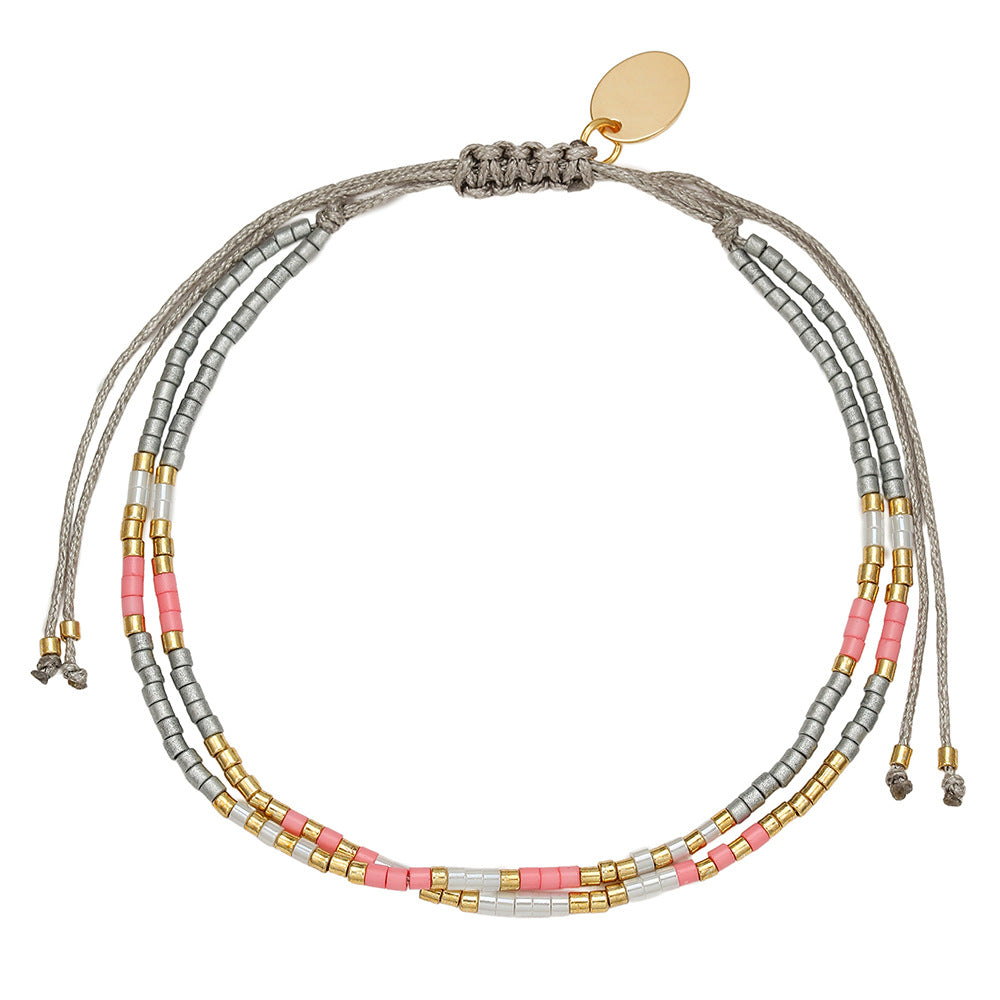 Fashion Geometric Glass Bead Handmade Bracelet with Red Cord and Gold Beads for Unisex