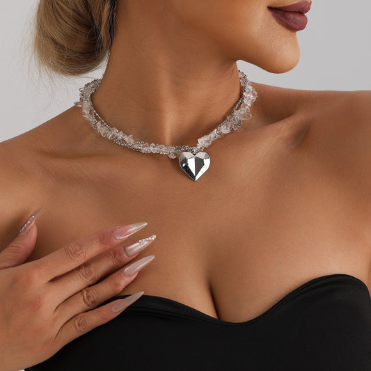 Collana da Donna con Ciondolo Geometrico a Cuore in Lega Trendy, Placcata