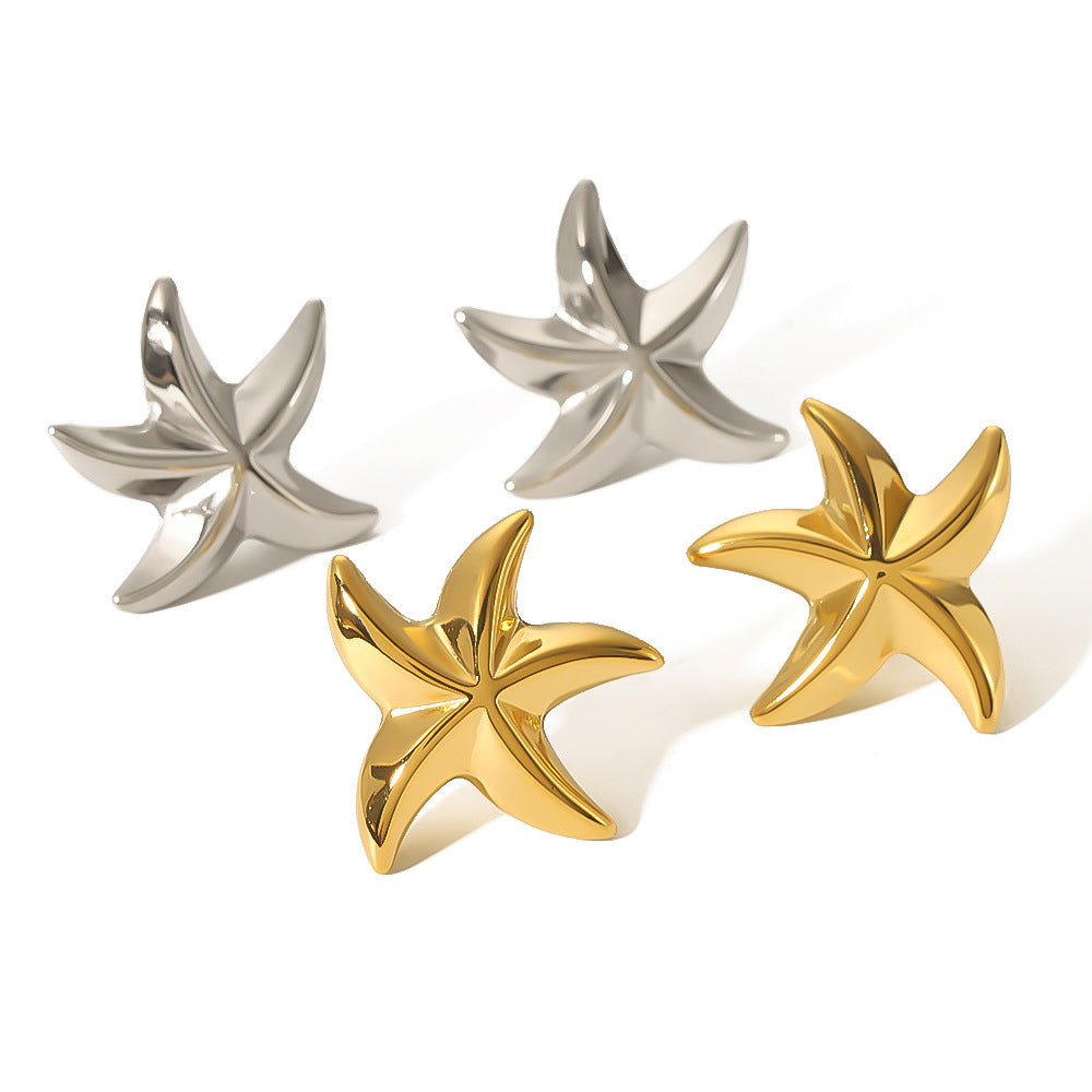 Minimalist Stainless Steel Star-Shaped Earrings with 18K Gold Plating for Women Ocean-Inspired Geometric Animal Design