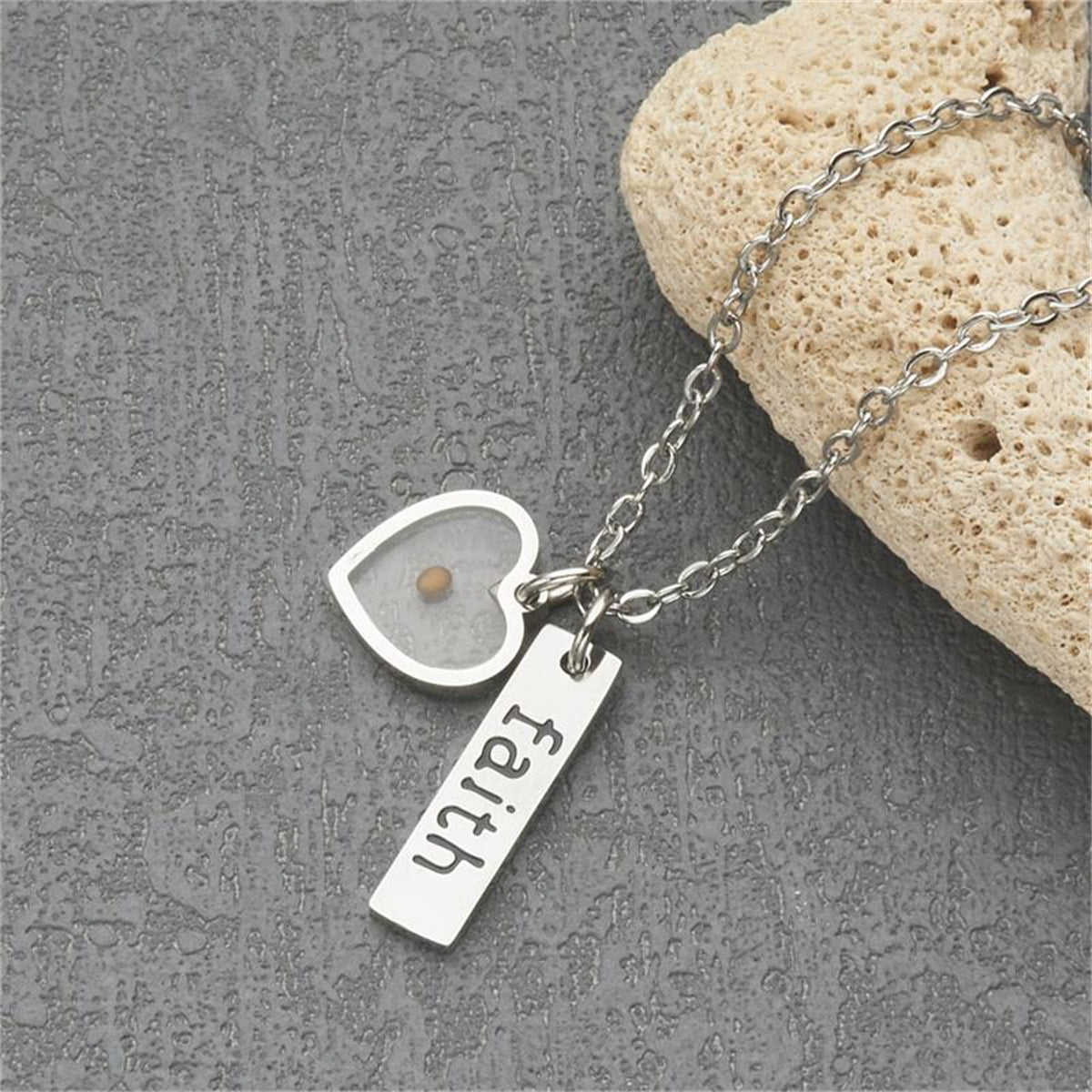 Minimalist Faith-Inspired Teardrop-Shaped Stainless Steel Pendant Necklace with Engraved Custom Text, Polished Finish