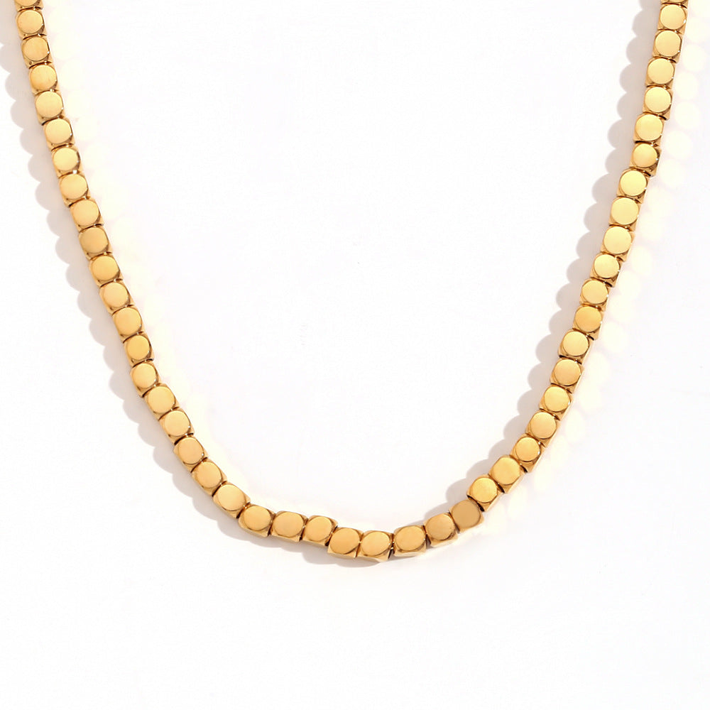 Collana Minimalista con Perline Quadrate Geometriche in Acciaio Inossidabile con Placcatura in Oro 18K per Donna