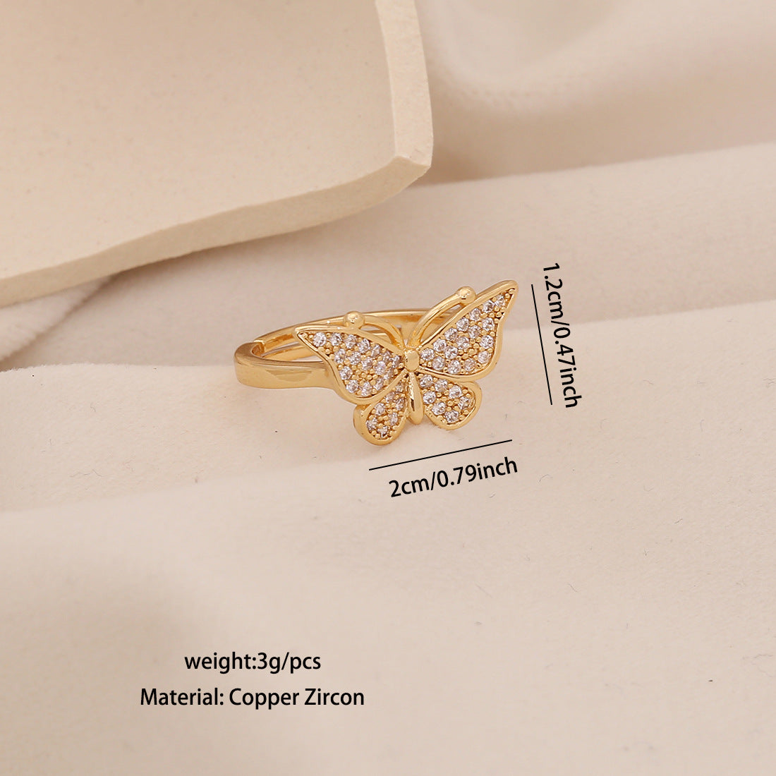 Fashionable Butterfly-Shaped Copper Ring with Plated Finish for Women