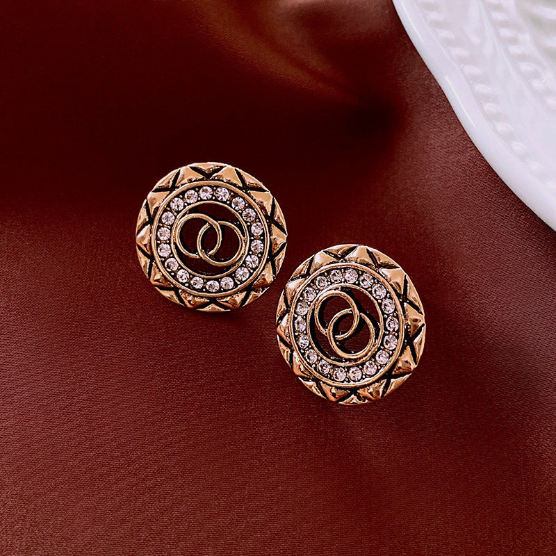 Vintage-Style Geometric Stud Earrings in Copper with Electroplated Finish for Women