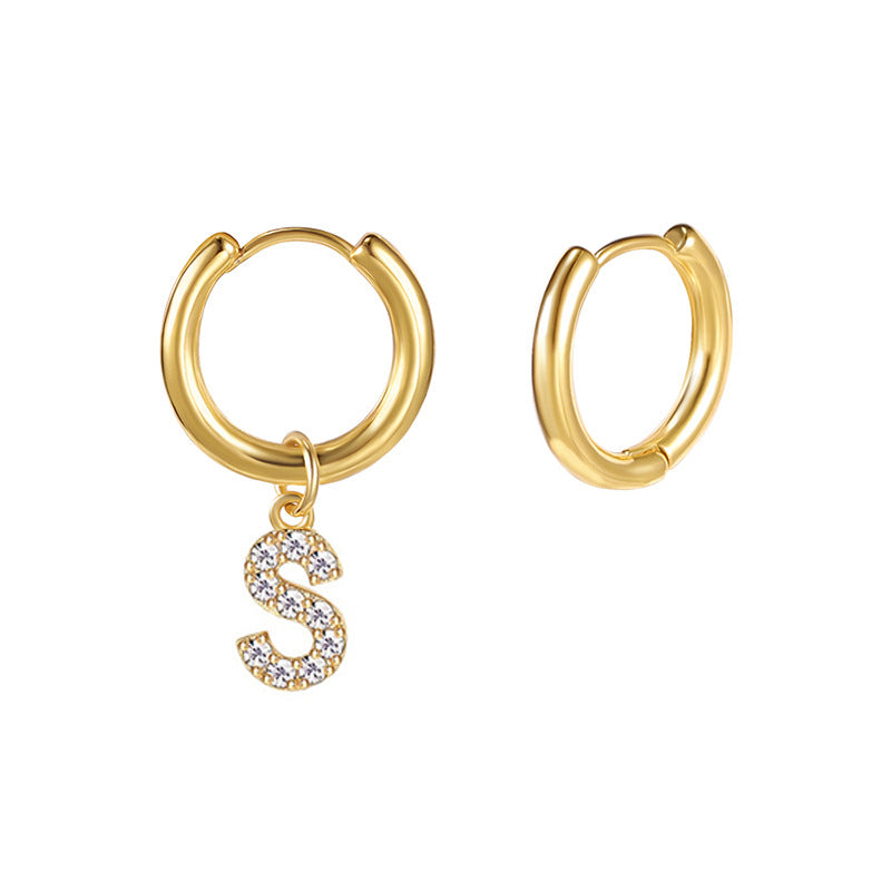 Minimalist Letter-Shaped Stainless Steel Pendant Earrings with 18K Gold Plating and Zircon Inlay