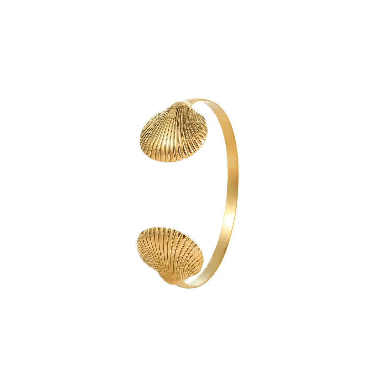 Juego de anillo y pulsera abierta de acero inoxidable chapado en oro de 18 quilates con forma de estrella de mar y concha vintage
