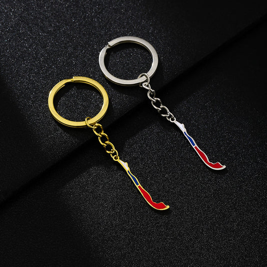 Llavero de acero inoxidable con esmalte estilo étnico vintage de mapa y bandera de Chile para hombre y mujer