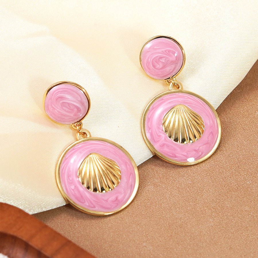 Luxury Casual Geometric Round Drip Oil Stainless Steel Earrings