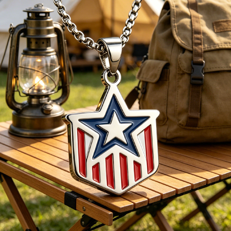 Minimalist Stainless Steel Drip Oil Star Pendant Necklace Curb Chain Unisex Jewelry