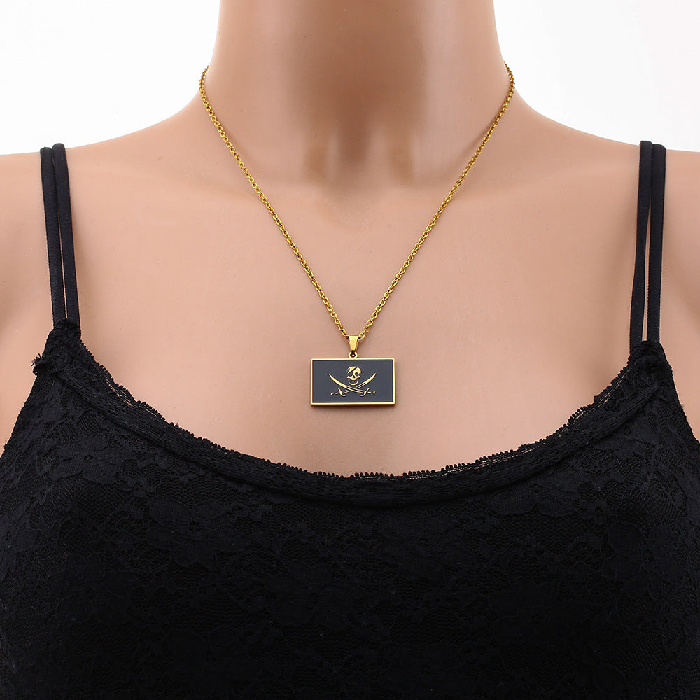 Collana con ciondolo simbolo pirata geometrico Dark Academia in acciaio inossidabile 304 placcato sottovuoto per layering o come catena per maglione, unisex