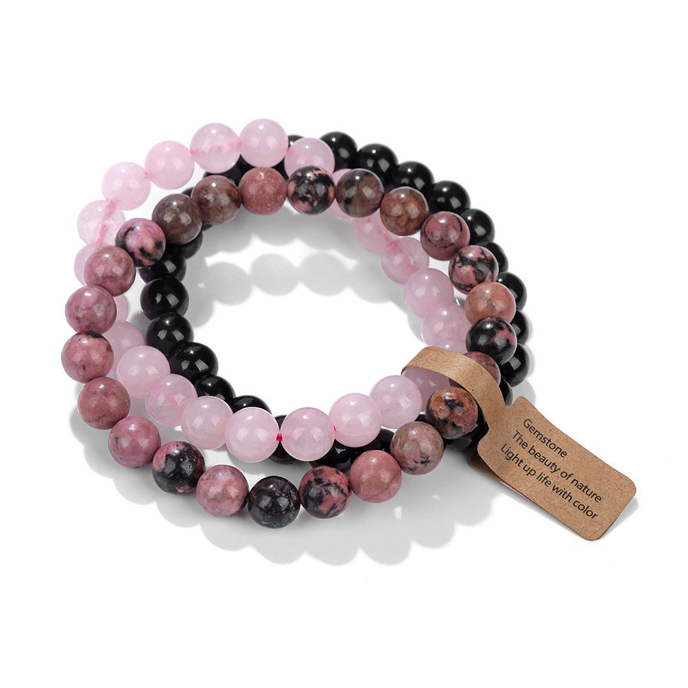 Elegant Geometric Round Agate Beaded Stretch Bracelet Set Unisex