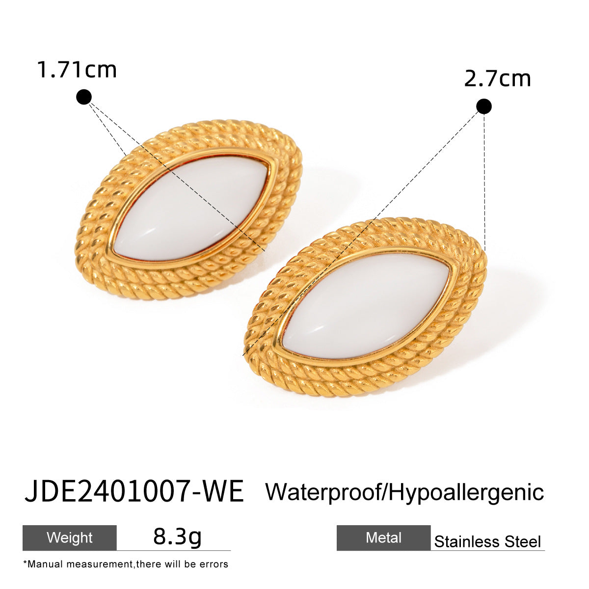 Orecchini a perno ipoallergenici in acciaio inossidabile placcato con intarsio in turchese blu, in acciaio al titanio geometrico minimalista da donna