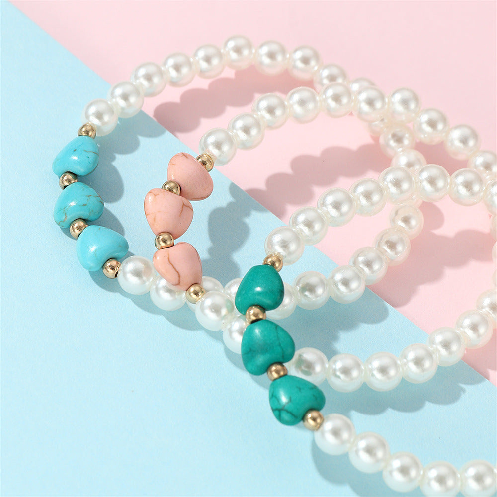 Cute Heart-Shaped Imitation Pearl Bracelet for Kids with Handmade Craftsmanship and Fresh Sweet Style