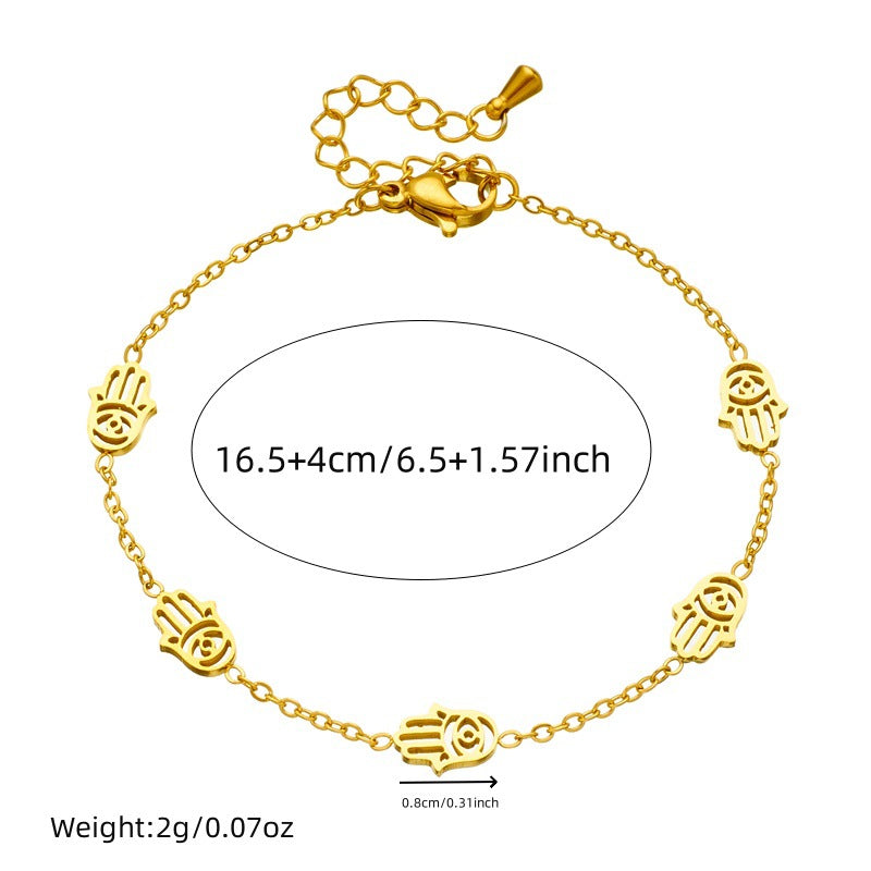 Fashion Hand-Shaped Plated Stainless Steel Box Chain Necklace Earrings Bracelet Set