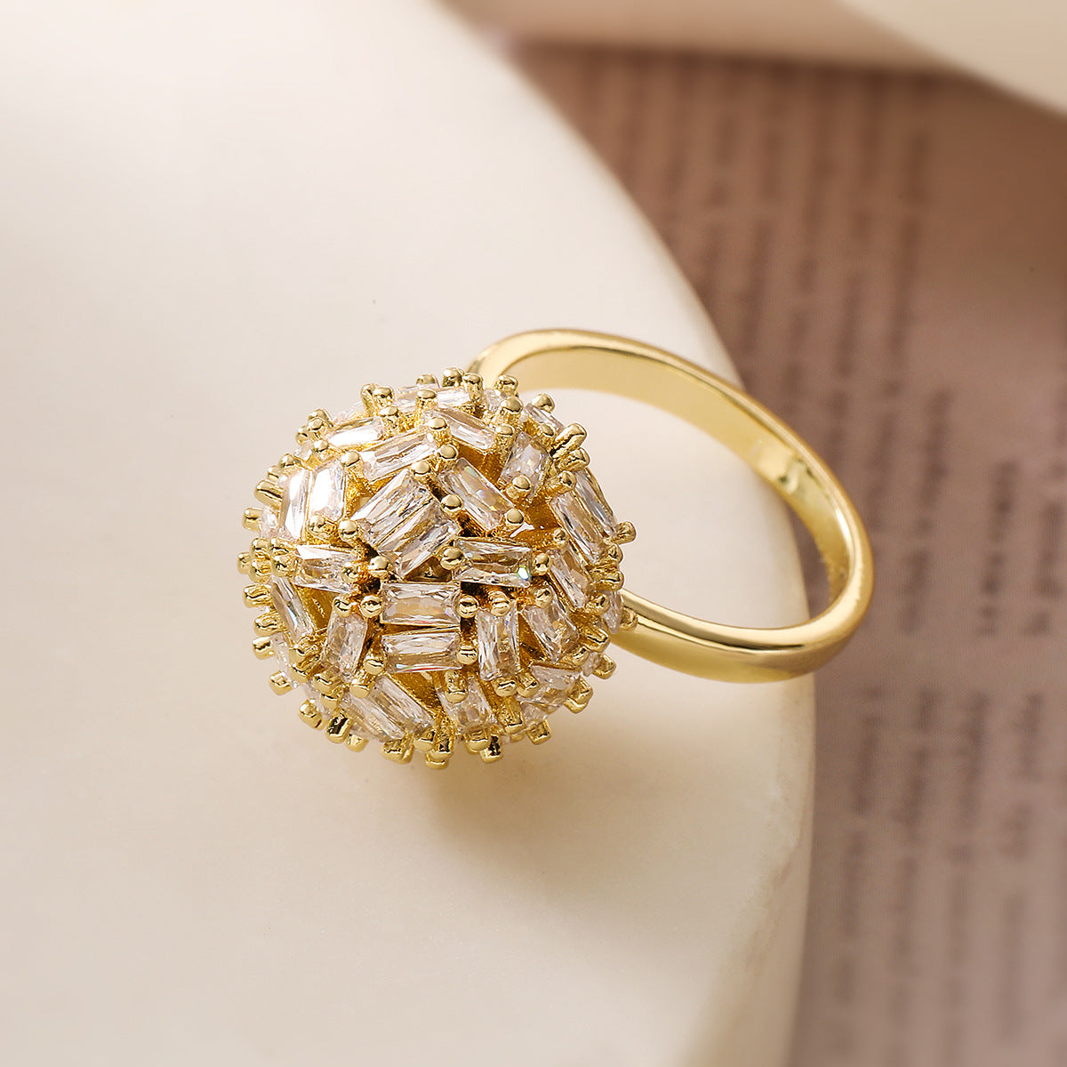 Minimalist Geometric Open Ring for Women Made of Copper with 18K Gold Plating and Micro-Paved Zirconia