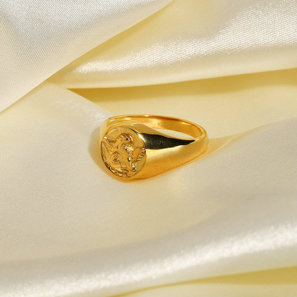 Anello INS Style da donna in acciaio inossidabile placcato oro 18 carati, forma rotonda e dettaglio simbolo infinito