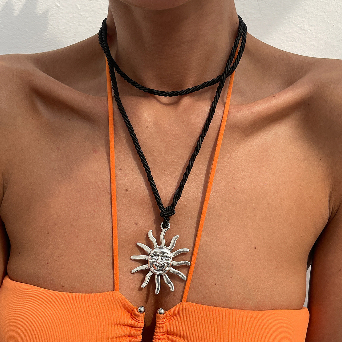 Vacation Style Geometric Sun Flower Alloy Plated Pendant Necklace for Women