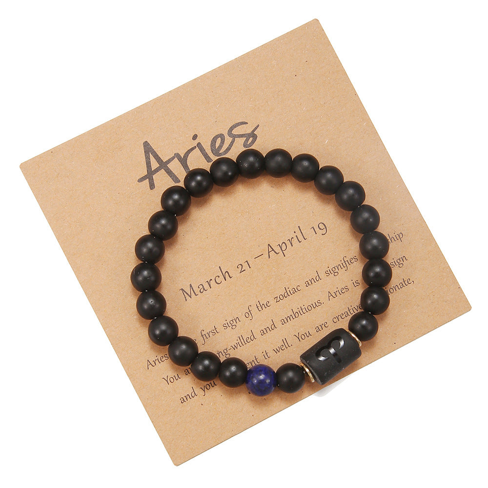 Matte Black Agate Geometric Beaded Bracelet for Men and Women