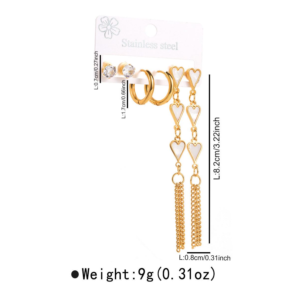 Minimalist Titanium Steel Earrings Set with Shell Inlay Heart Butterfly and Floral Motifs for Women