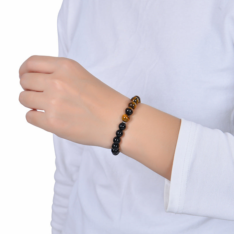 Natural Tiger Eye Obsidian Magnetic Stone Beaded Bracelet Geometric Round Unisex Handmade Jewelry