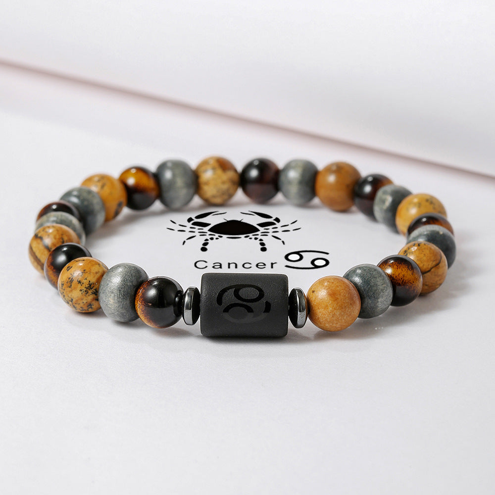 Handmade Round Tiger's Eye Beaded Bracelet Zodiac Constellation Design Unisex