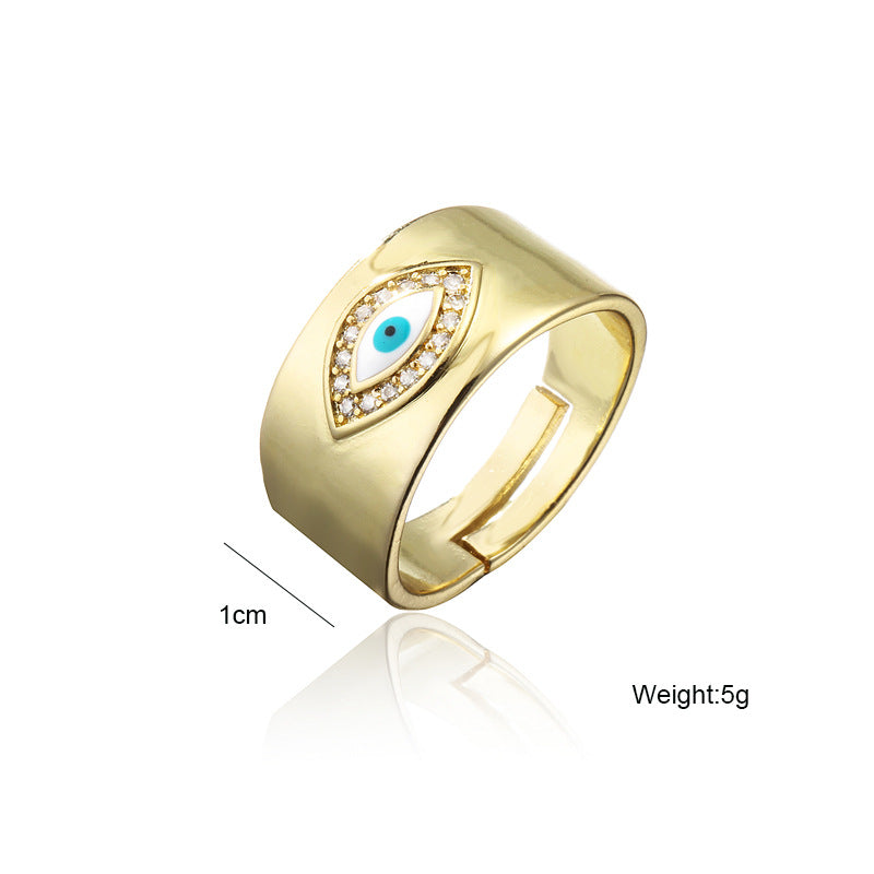 Anello Aperto Occhio di Horo Geometrico Minimalista in Rame Placcato Oro 18K e Zirconi Micro Incastonati