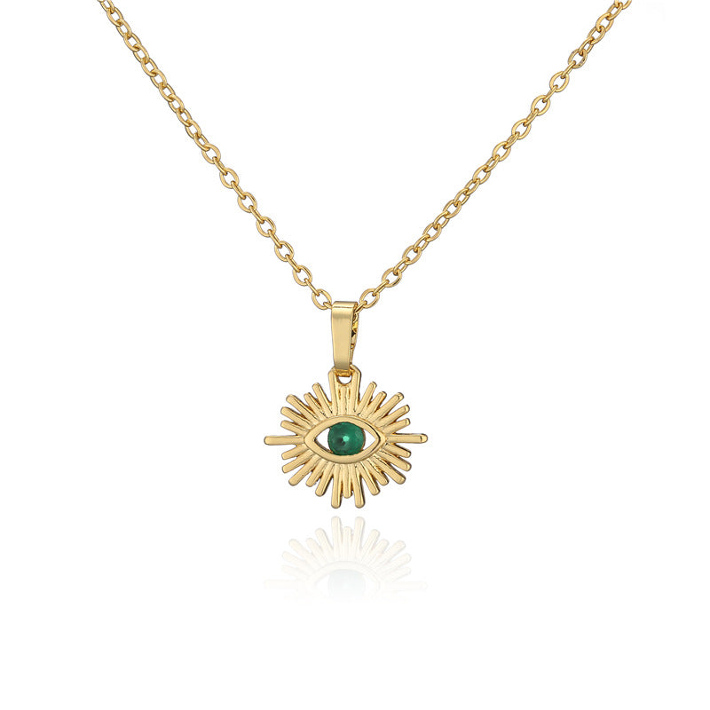 Irregular Geometric Cubic Zirconia Inlay Brass Pendant Necklace with Cable Chain