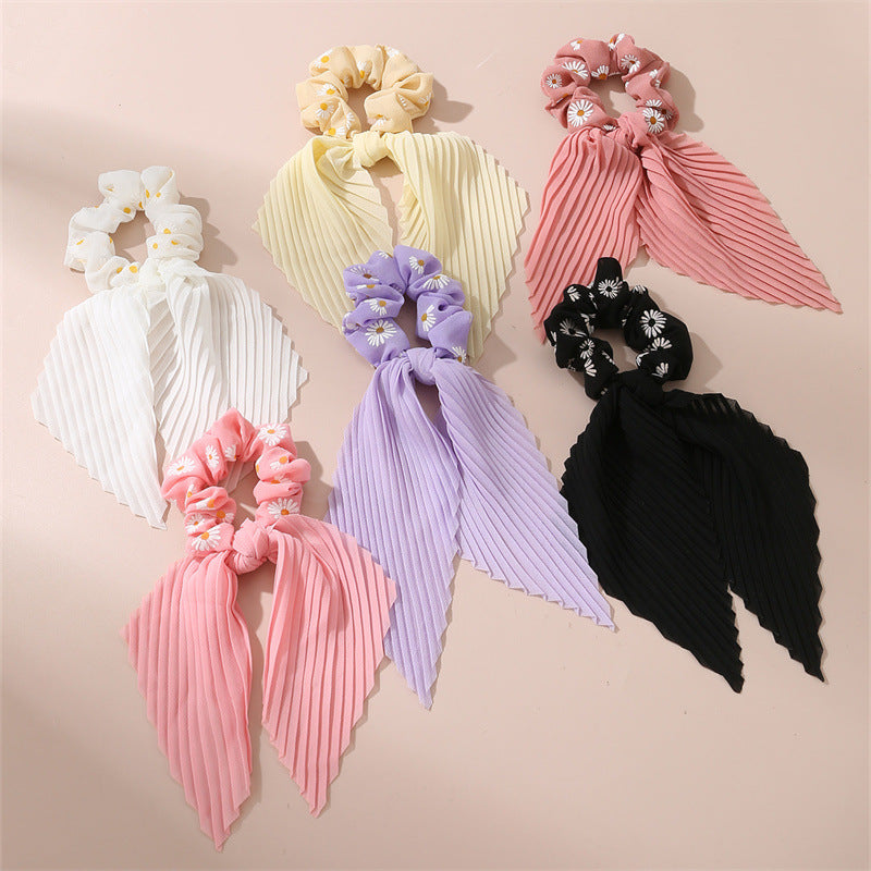 Dulce lazo de tela para el cabello en forma de lazo para niños con diseño de margarita con volantes, juego de accesorios para el cabello de estilo vintage francés