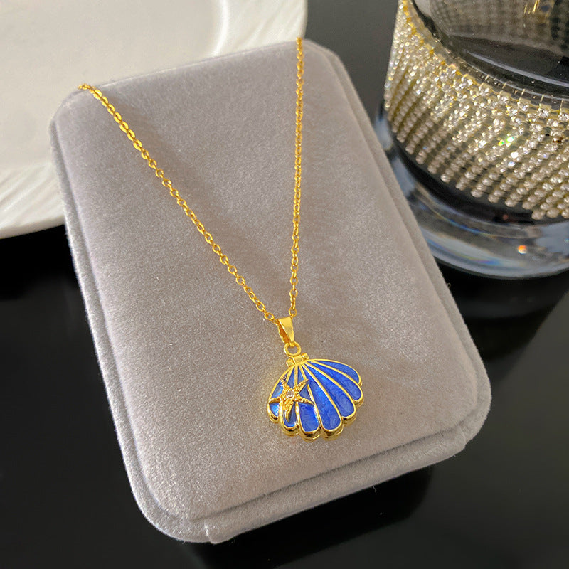 Vintage Enamel Drip Oil Oval Heart Brass Pendant Titanium Steel Necklace Cable Chain