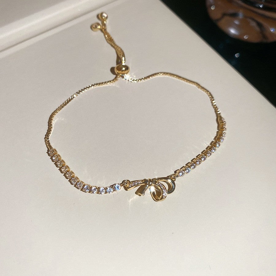 Elegant Geometric Floral Bracelet for Women in Plated Copper with Rhinestone Accents, Minimalist Office Style Hand Jewelry