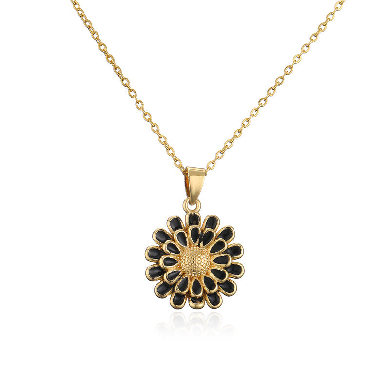 18K Gold Plated Brass Drip Oil Geometric Sunflower Pendant Box Chain Necklace
