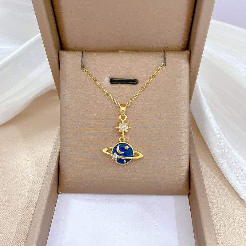 Collar de cadena de titanio y acero geométrico de lujo con incrustaciones de diamantes de imitación para unisex