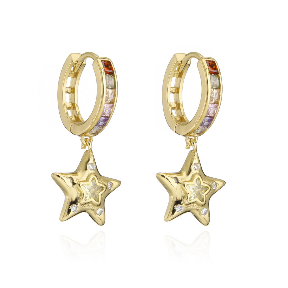 Orecchini Geometrici Minimalisti in Rame con Placcatura in Oro 18K e Zirconi Cubici