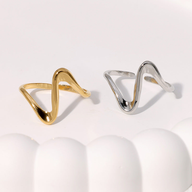 Anello Aperto Minimalista Geometrico da Donna in Acciaio Inossidabile con Finitura Placcata e Design dalle Linee Pulite