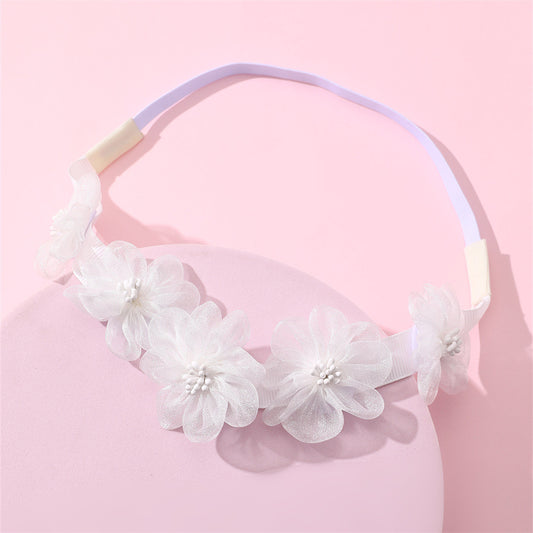 Cute Minimalist Children's Hairband Set with Five White Chiffon Flower Embellishments