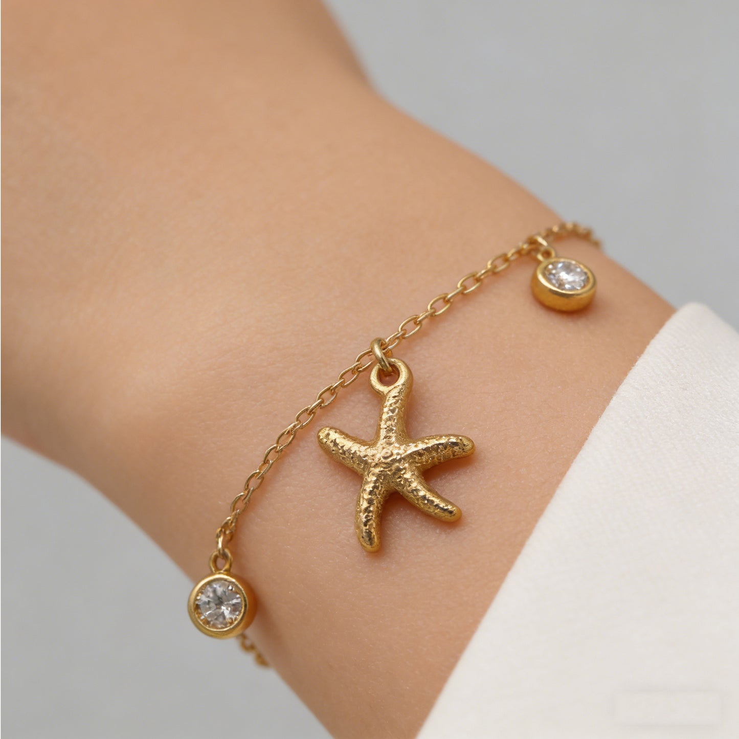 Ocean Theme Starfish Shell Stainless Steel Necklace and Bracelet Set for Women
