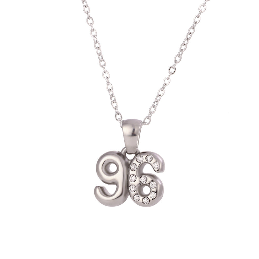 Minimalist Fashion Necklace for Women with Stainless Steel Chain, 18K Gold Plated Titanium Steel Pendant, Micro-Paved Rhinestone Accent, 3D Numeric Year Design