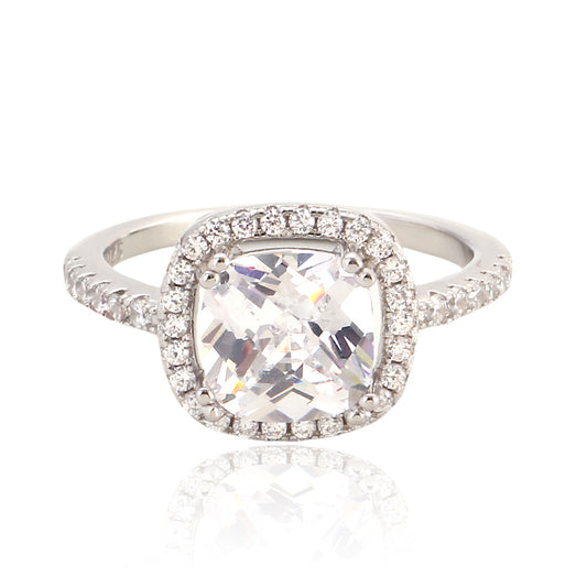 Anillo de circonita brillante geométrica de lujo en plata de ley 925 para mujer
