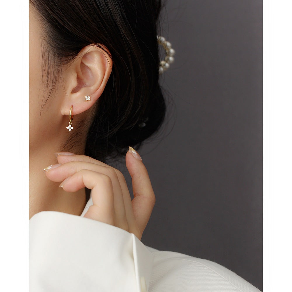 S925 Sterling Silver Geometric Floral Inlay Earrings for Women - Luxury Minimalist Fashion Commuting Jewelry