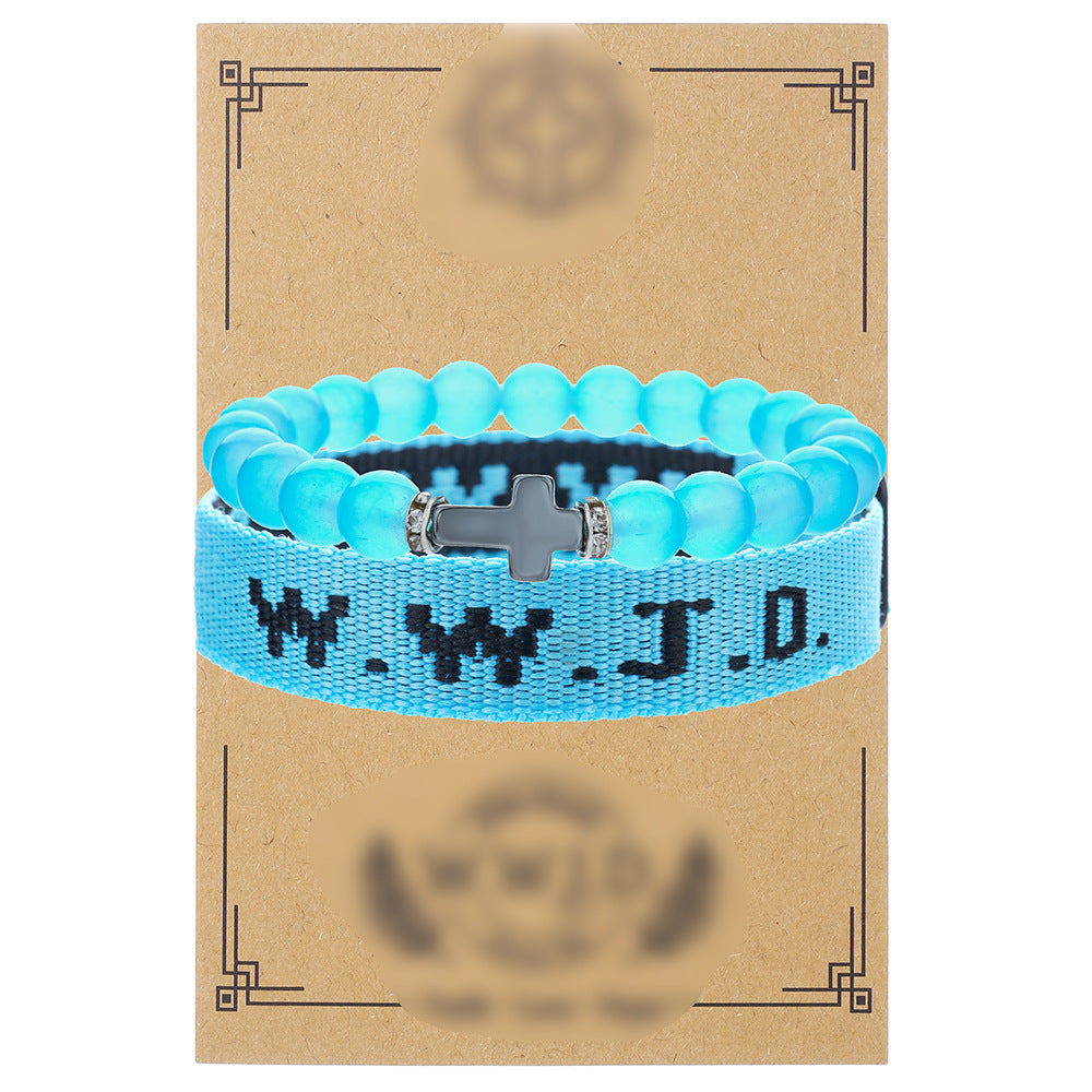 Unisex Stainless Steel Braided Friendship Bracelet with Cross and Letter Charm