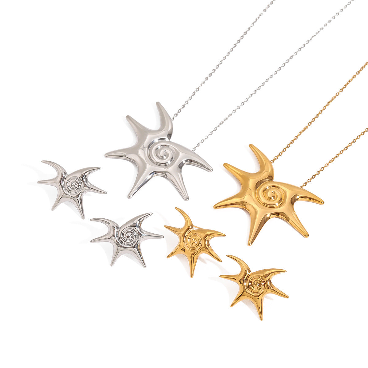 Elegant Geometric Titanium Steel Pendant Stainless Steel Plated Necklace and Earring Set for Women