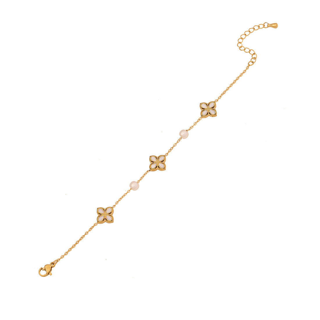 Bracciale da donna stile OL con fiore di zirconi in acciaio inossidabile con finitura placcata