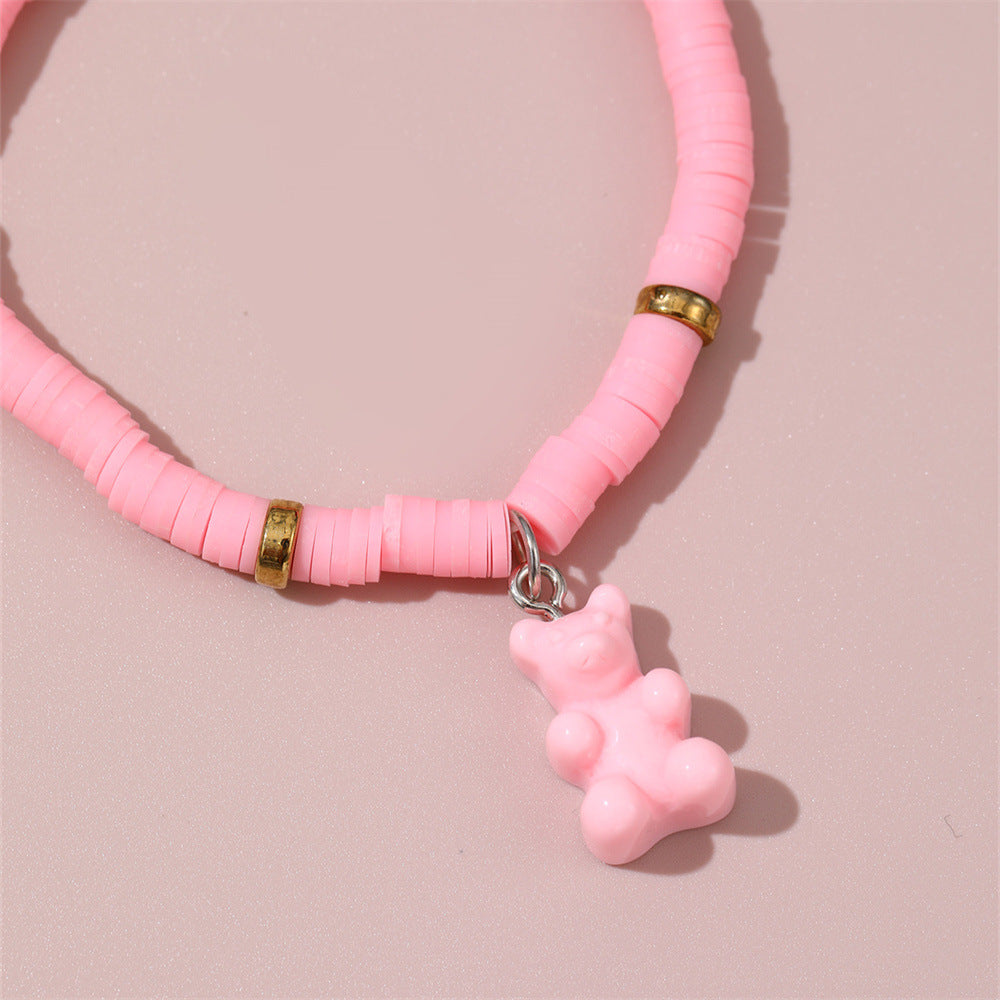 Braccialetto con ciondolo a orsetto carino e minimalista per bambini, realizzato in resina plastica con design artigianale