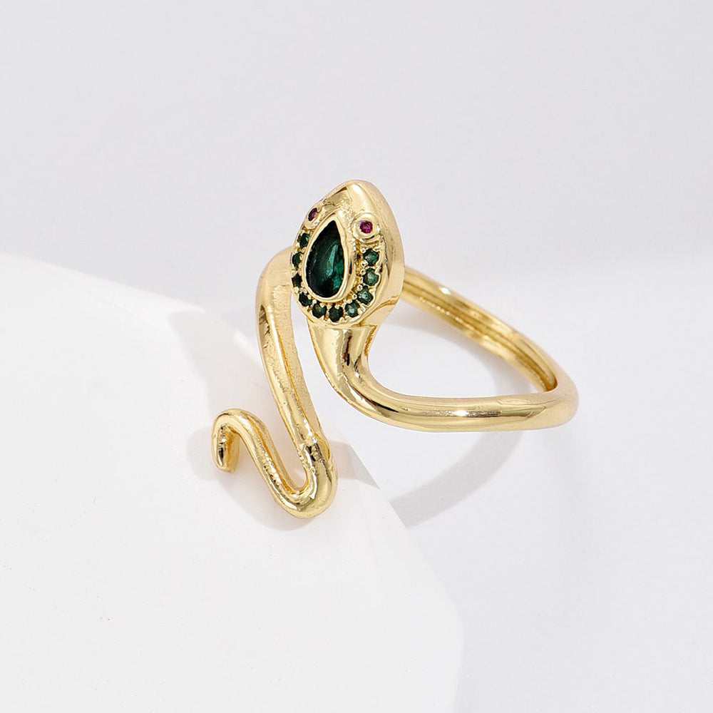 Anello Minimalista a Serpente Geometrico in Rame Placcato Oro Vero con Zirconi Micro-Pavé da Donna