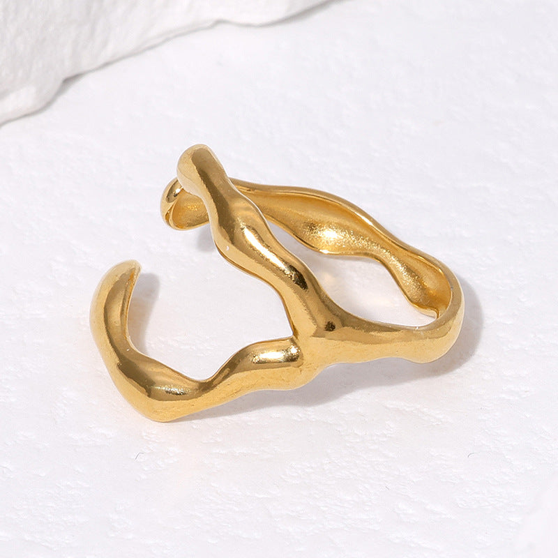 Irregular Geometric Stainless Steel Open Ring for Women with Plated Finish, Instagram Style Minimalist Fashion Jewelry