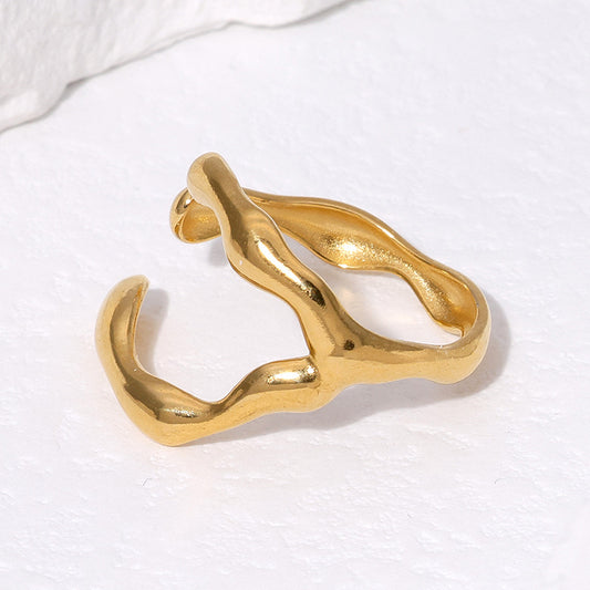 Anillo Abierto Irregular Geométrico de Acero Inoxidable para Mujer con Acabado Chapado, Joyería de Moda Minimalista Estilo Instagram